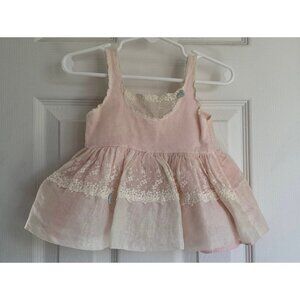 Vtg Pink Baby Dress Skamperette Toodler 1 1950's White Lace Edging Floral Lace